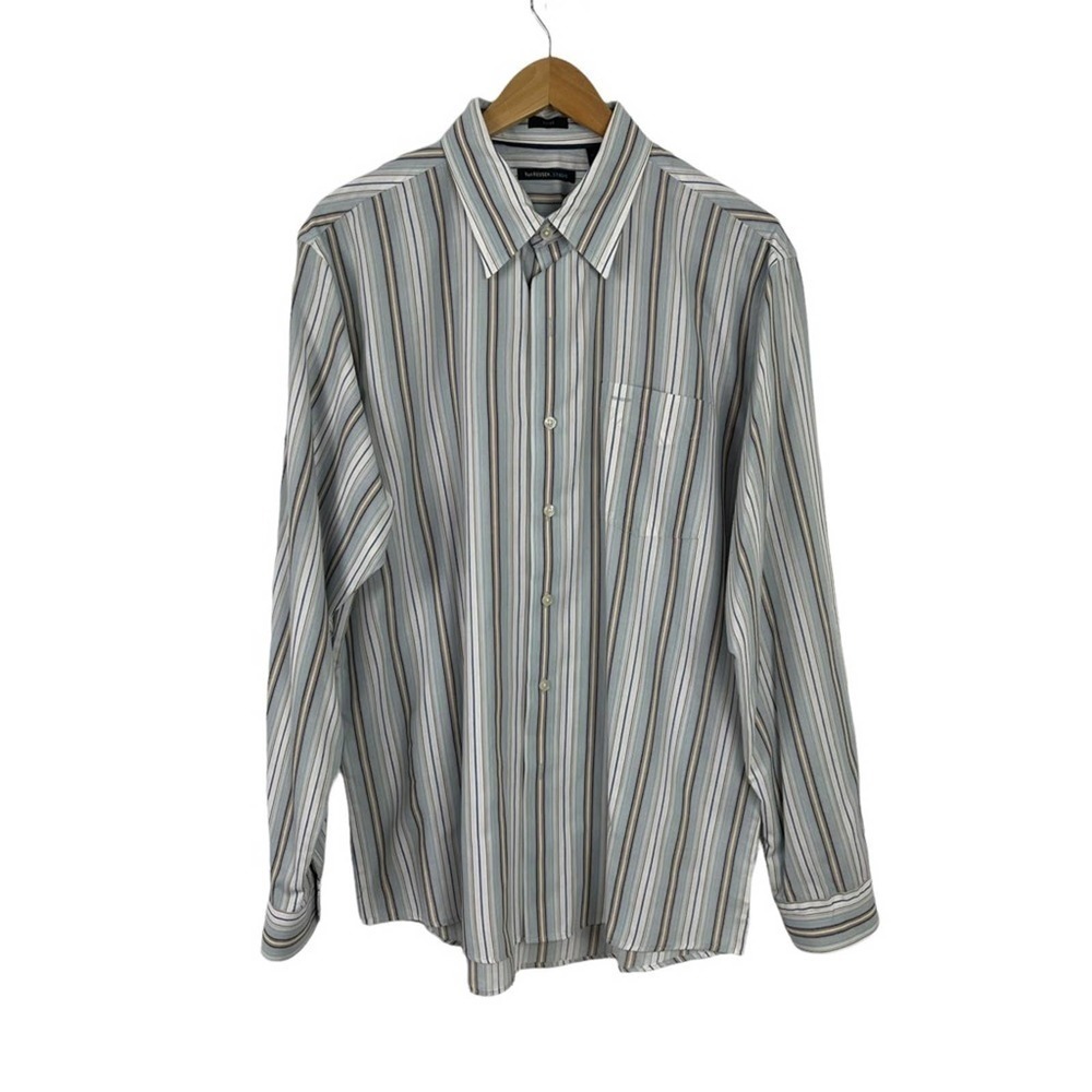 Van Heusen Studio Fitted Men's Large Long Sleeve Button Up Striped Shirt